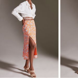 Orange & blue Maeve slim side-slit midi skirt